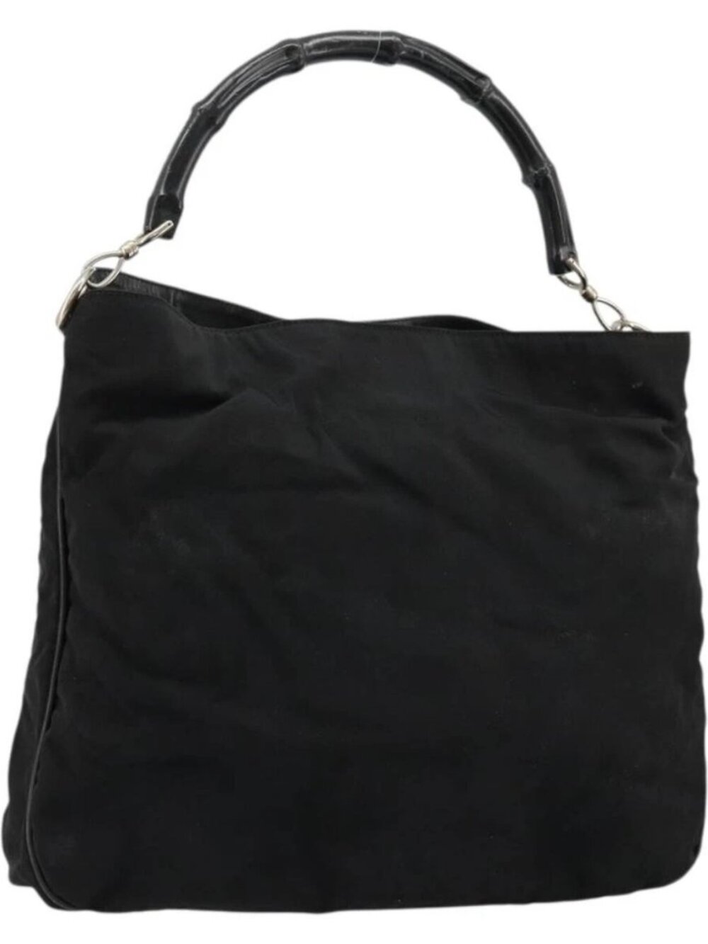 GUCCI Bamboo Shoulder Bag Nylon Black Silver 001 1577 Auth bs34590